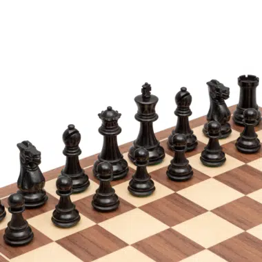 Conjunto Competição Tabuleiro de Xadrez em Madeira de Nogueira e Ácer, Jogo de Xadrez em Madeira de Buxo & Caixa de Arrumação em Madeira de Pau-Rosa Dourado - Image 3