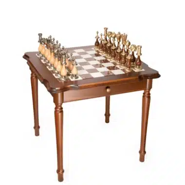 Conjunto Giant Oriental Alta Gama II Mesa em Madeira, Alabastro da Toscânia e Mármore de Carrara & Jogo de Xadrez em Madeira e Latão Maciço