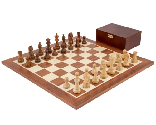 Conjunto Grand Championship Tabuleiro de Xadrez em Madeira de Ácer e Mogno, Jogo de Xadrez em Pau-Rosa & Caixa de Arrumação em Madeira de Bétula