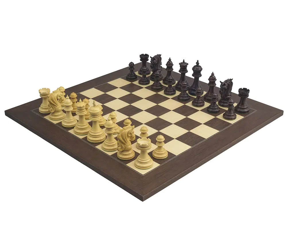 Ensemble Porte du Roi Echiquier en Bois d'Erable & Jeu d'Echecs en Bois de Rose