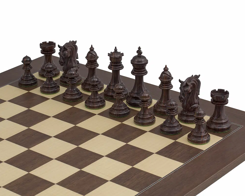 Ensemble Porte du Roi Echiquier en Bois d'Erable & Jeu d'Echecs en Bois de Rose