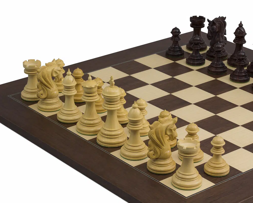 Ensemble Porte du Roi Echiquier en Bois d'Erable & Jeu d'Echecs en Bois de Rose