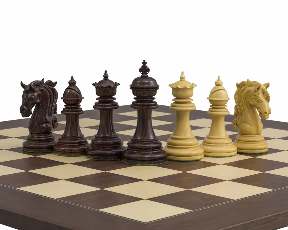 Ensemble Porte du Roi Echiquier en Bois d'Erable & Jeu d'Echecs en Bois de Rose