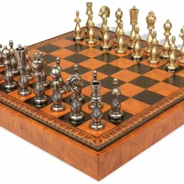 Alternative view of Conjunto Oriental Tabuleiro de Xadrez em Couro Sintético com Arrumação e Peças de Xadrez em Metal Filigranado