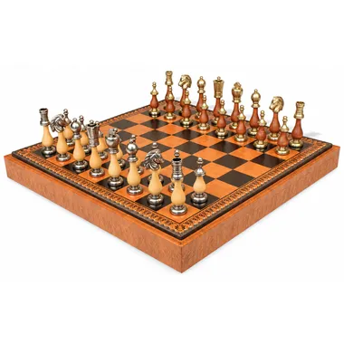 Jogo de xadrez Arabic Style VIII com tabuleiro de arrumação e peças Staunton em madeira e metal