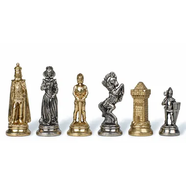 Peças de xadrez Mary Stuart em metal dourado e prateado, dama, cavalo, torre