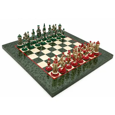 Conjunto Camelot Rei Artur sobre tabuleiro de madeira de ácer oliveira, vista geral