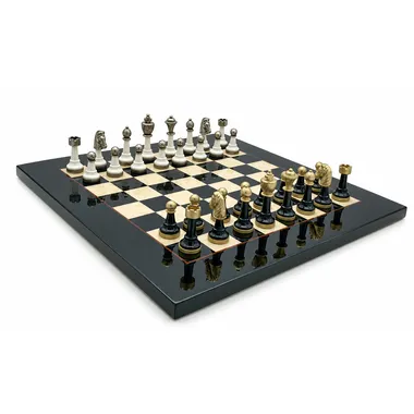 Jogo de xadrez Staunton Design IV com tabuleiro de ácer e peças de madeira e metal
