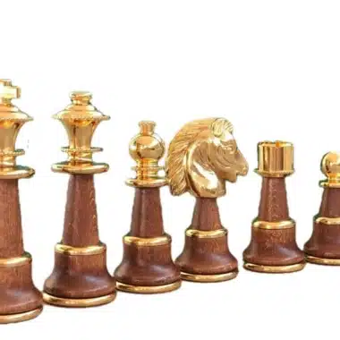 Jogo de Xadrez em Madeira e Latão Banhado a Ouro e Prata Staunton XL
