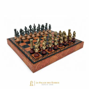 Conjunto "Bustes Romains" Tabuleiro de Xadrez em Couro Sintético & Jogo de Xadrez em Madeira e Metal Maciço
