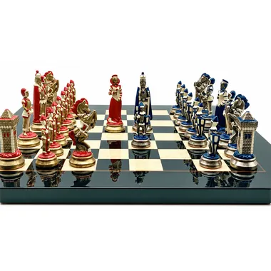 Jogo de xadrez Mary Stuart IV, vista frontal dos reis e rainhas frente a frente