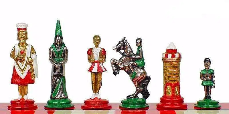 Conjunto Camelot Rei Artur III Tabuleiro de Xadrez em Couro Sintético & Jogo de Xadrez em Metal Pintado à Mão - Image 3