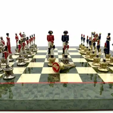 Alternative view of Conjunto Napoleão III Alta Gama Tabuleiro de Xadrez em Ácer Verde Marmoreado Brilhante e Jogo de Xadrez em Metal Pintado à Mão