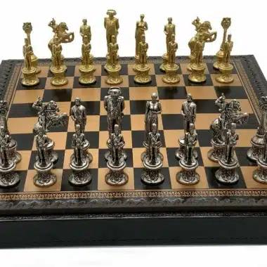 Conjunto Napoleão Tabuleiro em Couro Sintético & Jogo de Xadrez em Metal Maciço