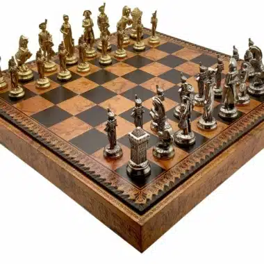 Conjunto Grande Napoleão II Tabuleiro de Xadrez com Arrumação e Jogo de Xadrez em Metal
