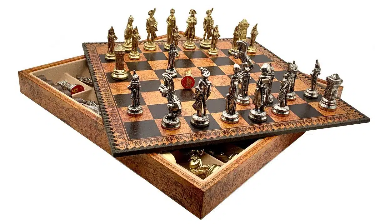 Conjunto Grande Napoleão II Tabuleiro de Xadrez com Arrumação e Jogo de Xadrez em Metal - Image 2