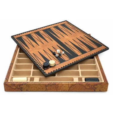 Tabuleiro de gamão Ancien Monde com peças, dados e compartimentos de arrumação