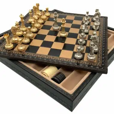 Alternative view of Conjunto Mignon Flower V Tabuleiro com Arrumação e Jogo de Xadrez em Metal Banhado a Ouro e Prata
