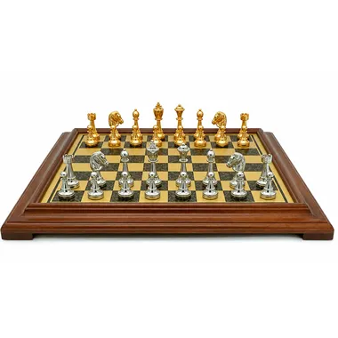 Jogo de xadrez completo Classic Flower 2 sobre tabuleiro de madeira com base moldurada