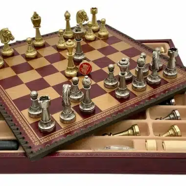 Alternative view of Conjunto Staunton Mix V Tabuleiro Vermelho com Arrumação e Jogo de Xadrez em Metal