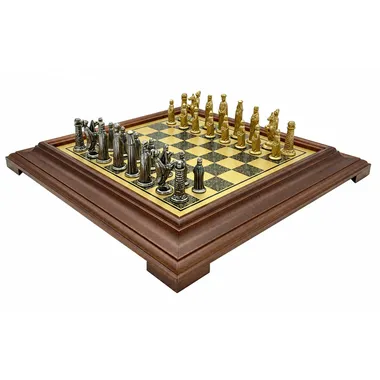 Jogo de xadrez completo Medieval VI em tabuleiro de madeira com base