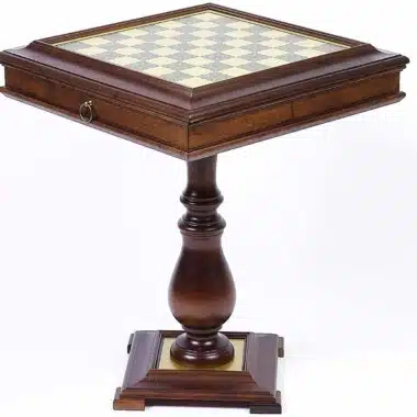 Mesa de Xadrez e Gamão com Tabuleiro em Madeira & Tampo em Latão com Compartimento de Arrumação Integrado