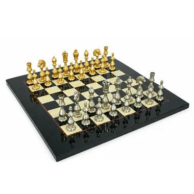 Conjunto "Arabic Style" Tabuleiro de Xadrez em Ácer e Jogo de Xadrez em Metal Banhado a Ouro e Prata
