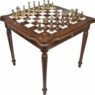 Conjunto Staunton XL IV Mesa de Xadrez em Madeira e Mármore de Carrara & Jogo de Xadrez em Madeira e Latão