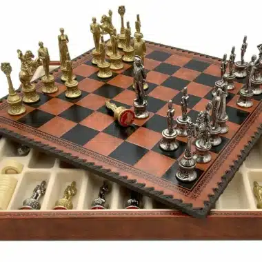 Conjunto Napoleão II Tabuleiro em Couro Sintético & Jogo de Xadrez em Metal Maciço
