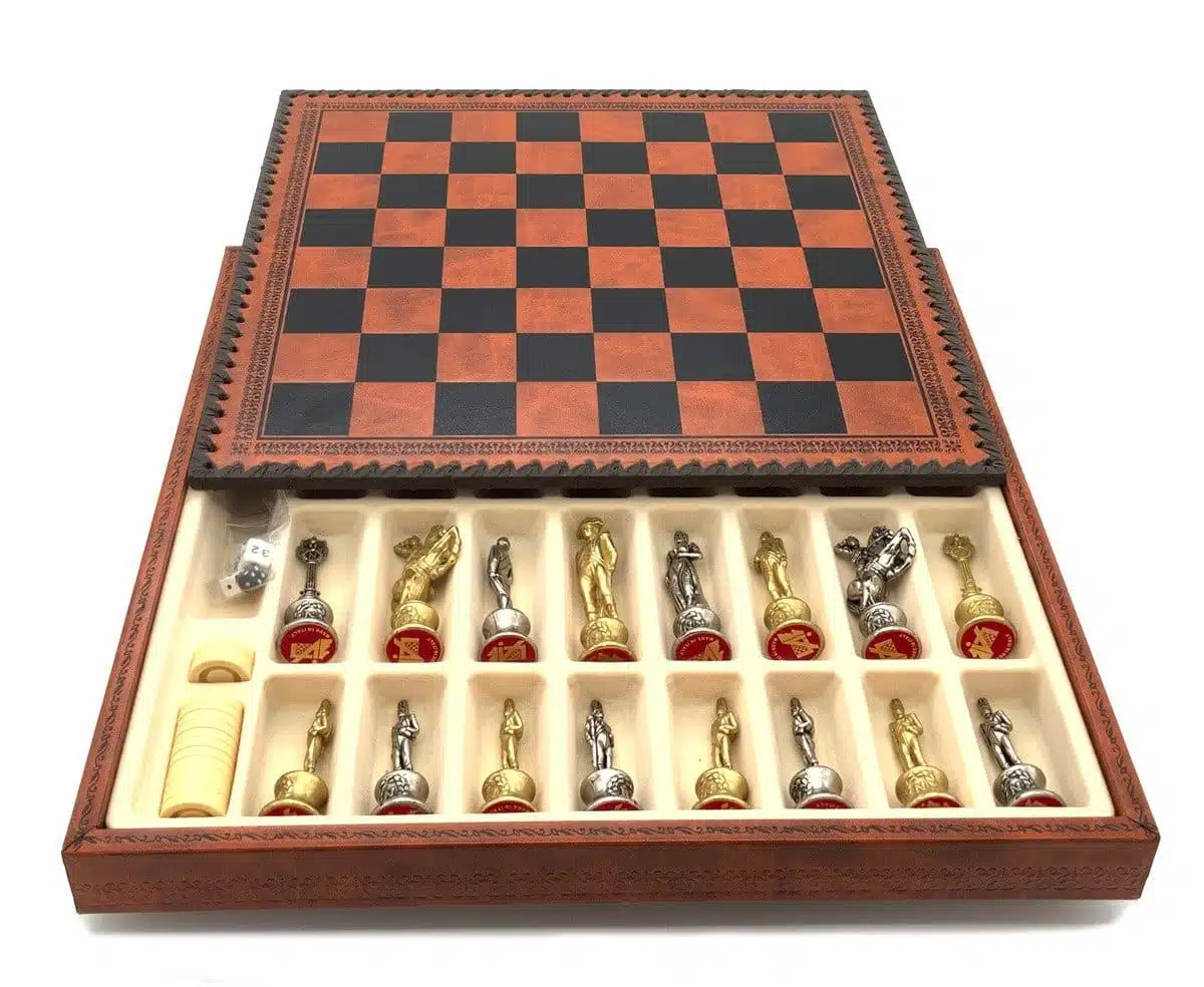 Conjunto Napoleão II Tabuleiro em Couro Sintético & Jogo de Xadrez em Metal Maciço - Image 4
