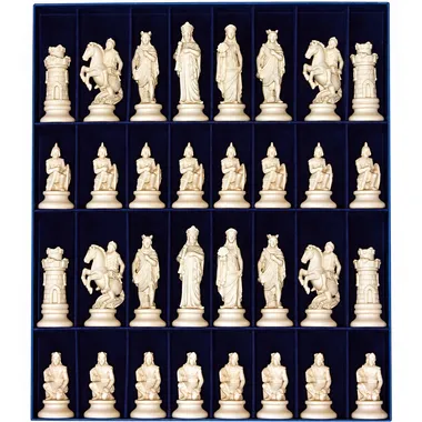 Jogo de Xadrez "Etrusco Madeira Natural" em Madeira Maciça dos Alpes Esculpida Tradicionalmente