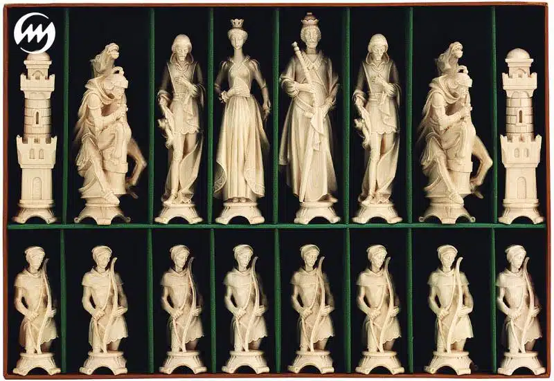 Jeu d'Echecs "Renaissance Bruni et Poli à la Cire" en Bois des Alpes Massif Sculpté Traditionnellement