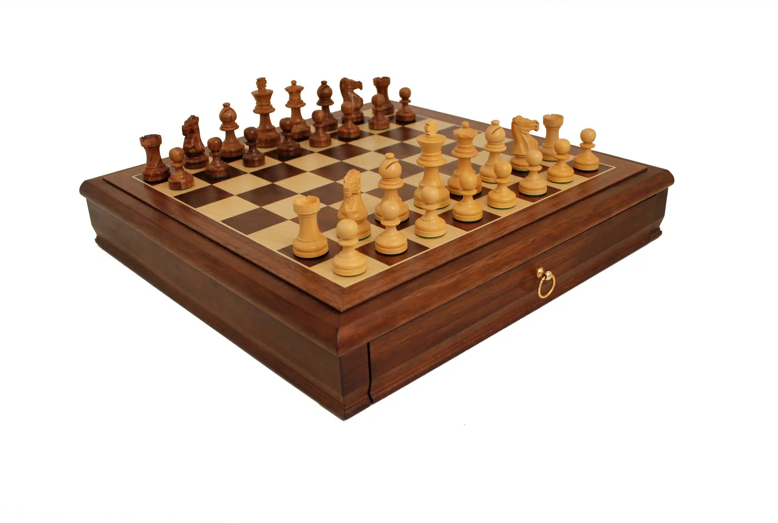 Conjunto "Tilleul Small" Tabuleiro de Xadrez em Nogueira com Gaveta de Arrumação & Jogo de Xadrez Staunton em Madeira - Image 3