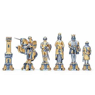 Conjunto "Rei Artur e Guinevere" Mesa de Xadrez e Jogo de Xadrez em Bronze, Ónix e Ouro 24 Quilates