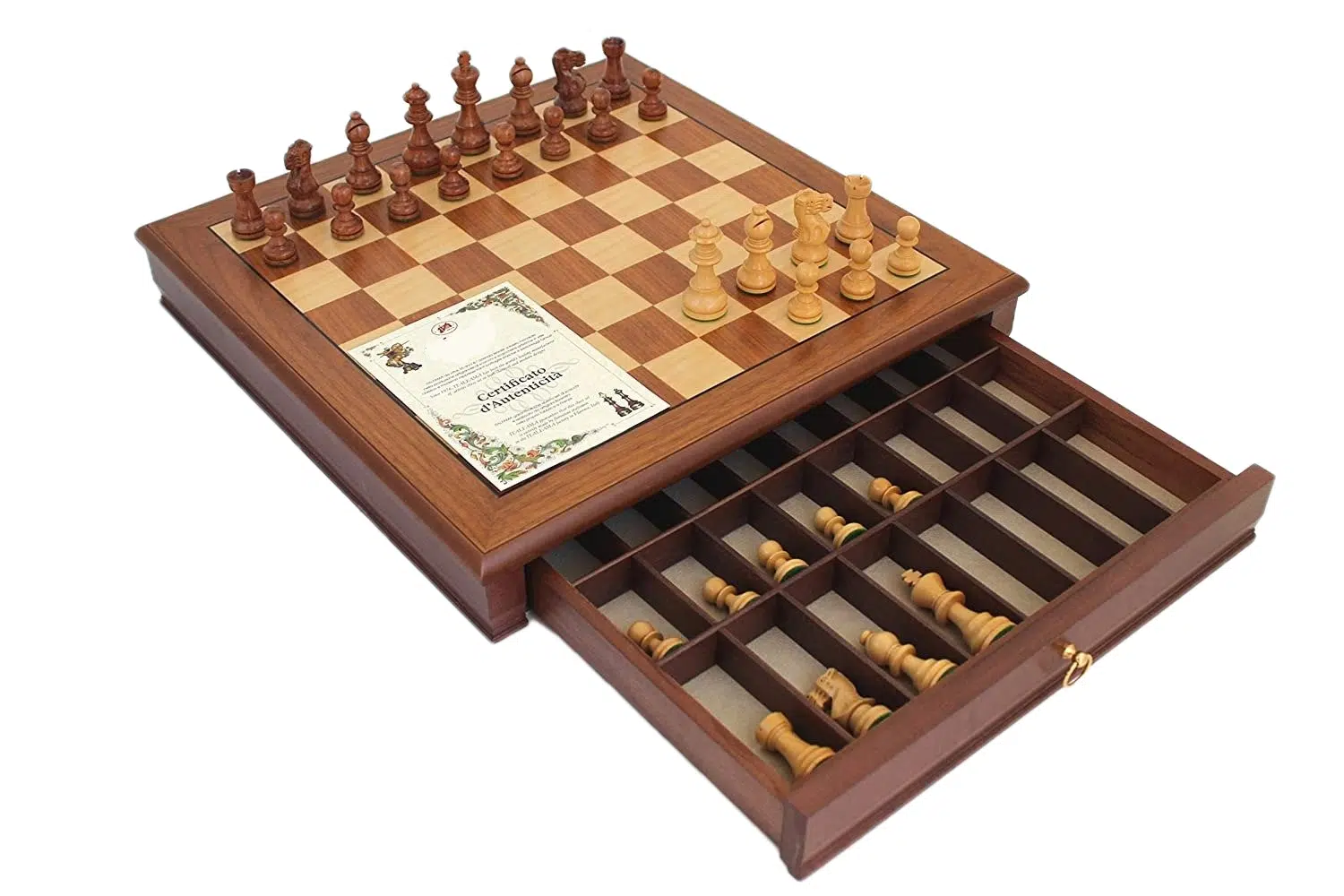 Conjunto "Tilleul Small" Tabuleiro de Xadrez em Nogueira com Gaveta de Arrumação & Jogo de Xadrez Staunton em Madeira - Image 2