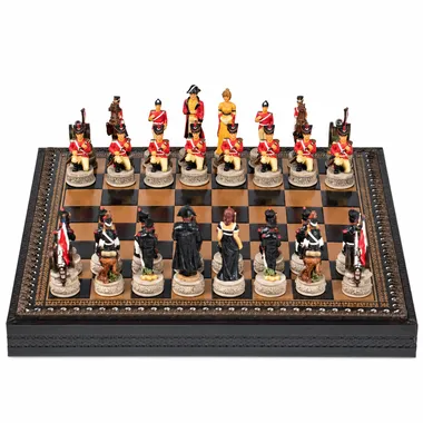 Jogo de xadrez completo Batalha de Waterloo III, tabuleiro em pele sintética e peças pintadas, vista geral