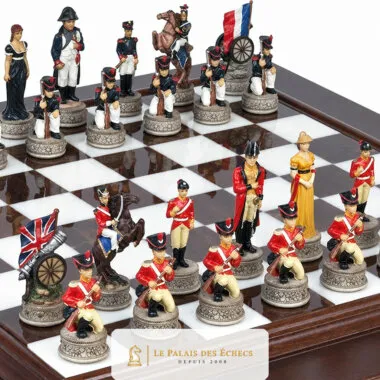 Peças da Batalha de Waterloo em detalhe, soldados e bandeiras pintados