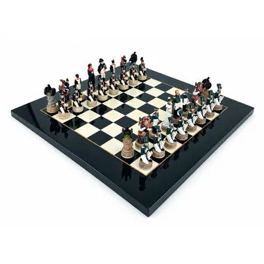 Jogo de xadrez completo Napoleão Campanha da Rússia III em tabuleiro de madeira de ácer preta