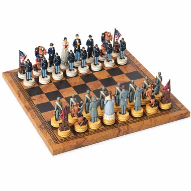 Jogo de xadrez Guerra da Secessão II sobre tabuleiro em mapa-múndi de couro sintético