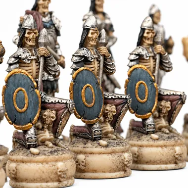 Peões esqueleto com escudos azuis marcados com um zero dourado