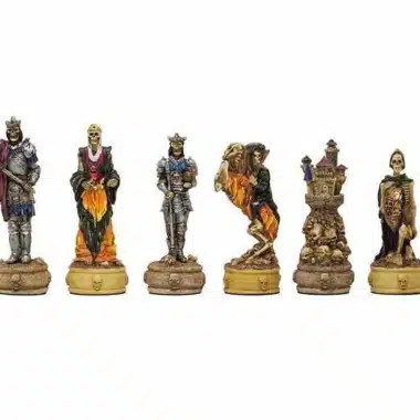 Conjunto Mortos-Vivos III Tabuleiro de Xadrez em Couro Sintético Mundo Antigo com Arrumação e Jogo de Xadrez em Resina Pintado à Mão - Image 13