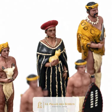 Peças de xadrez em resina, figuras zulus com adereço e traje tradicional