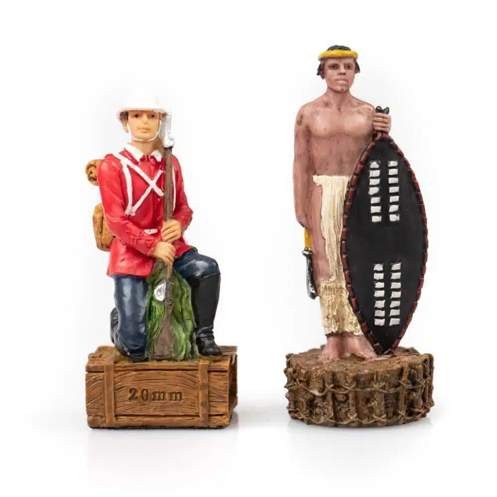 Conjunto Guerra Anglo-Zulu Tabuleiro em Pele Sintética Vermelha e Jogo de Xadrez em Resina Pintado à Mão - Image 13