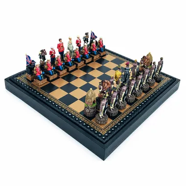 Jogo de xadrez completo Guerra Anglo-Zulu II em tabuleiro de couro sintético com caixa de arrumação