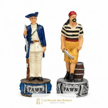 Peões piratas, soldado e pirata com barris, pormenor das figuras