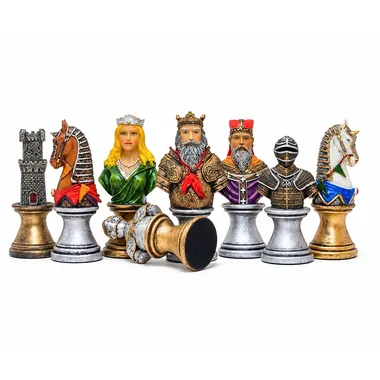 Peças de xadrez em resina pintadas à mão com reis, damas, cavalos e torre