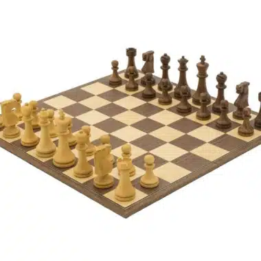 Conjunto Fundador Tabuleiro de Xadrez Dobrável em Nogueira e Ácer & Jogo de Xadrez em Pau-Rosa Dourado