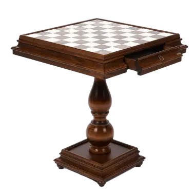 Mesa de Luxo com Tabuleiro de Xadrez e Gaveta de Arrumação em Madeira de Faia e Tampo em Mármore de Carrara e Alabastro da Toscana