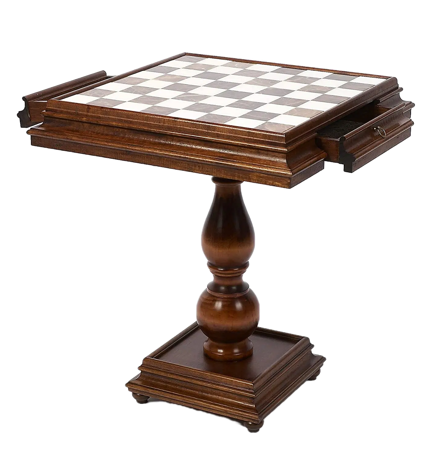 Mesa de Luxo com Tabuleiro de Xadrez e Gaveta de Arrumação em Madeira de Faia e Tampo em Mármore de Carrara e Alabastro da Toscana - Image 2