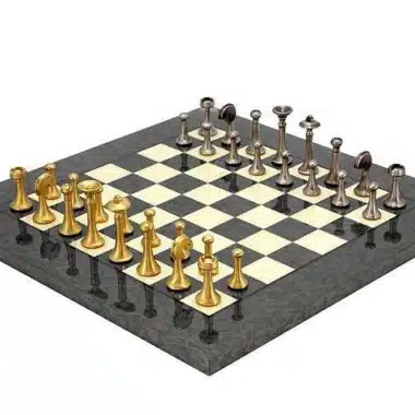 Conjunto Contemporâneo Cinzento Tabuleiro de Xadrez em Madeira de Ácer e Jogo de Xadrez em Latão Maciço